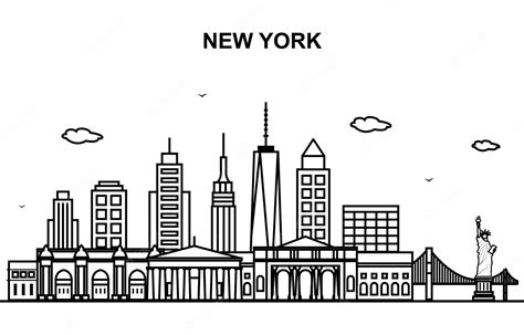 Premium Vector | New york city tour cityscape skyline line outline