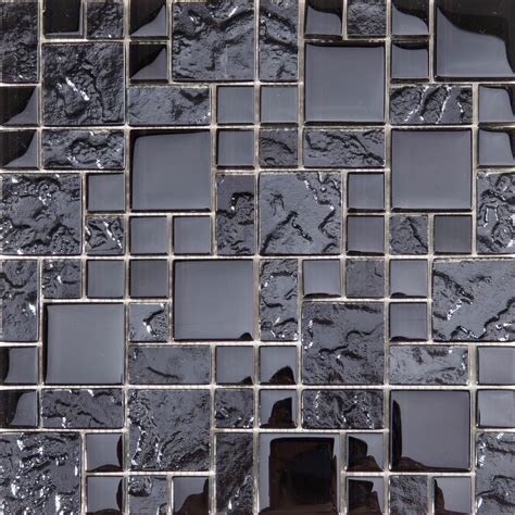 Textured and Smooth Black Glass Mosaic Tile Sheet 0144 for sale online | eBay | Carreaux de ...