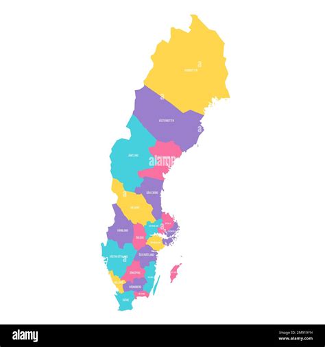 Sweden political map of administrative divisions - counties. Colorful vector map with labels ...