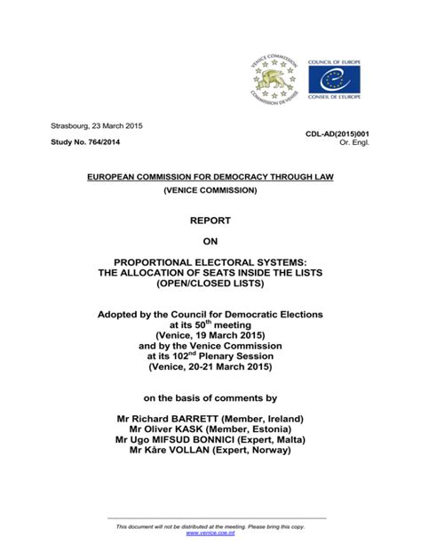 REPORT ON PROPORTIONAL ELECTORAL SYSTEMS