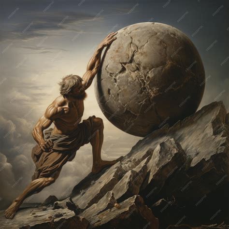 Premium AI Image | Sisyphus is pushing a rock up a mountain The enduring symbolism of sisyphus ...