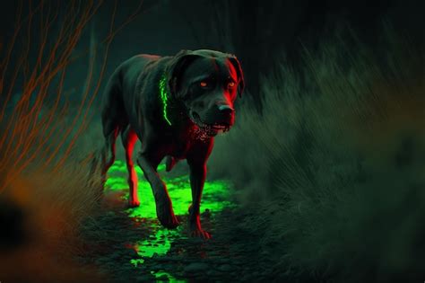 Premium Photo | Large black scary dog with glowing red eyes at night