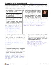 Supreme Court Nominations Packet Answer Sheet