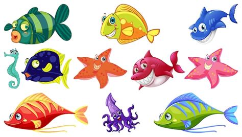 Free Vector | Sea animals cartoon collection