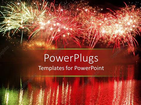 PowerPoint Template: colorful fireworks in a night scenery reflected in the water (12323)