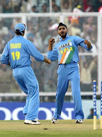 Harbhajan Singh exults after bowling Muttiah Muralitharan ...