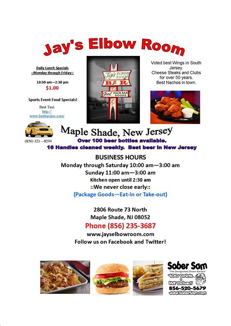 Jays Elbow Room Menu, Menu for Jays Elbow Room, Burlington County ...