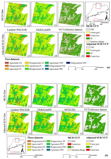 Maps of forest cover change (p122r043) spatial agreement (SA) and... | Download Scientific Diagram