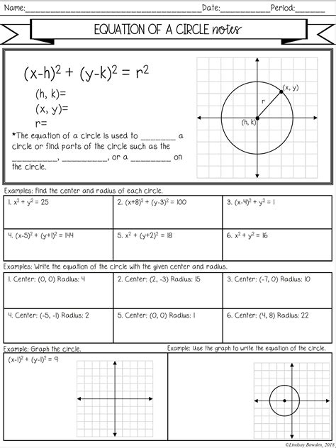 Equation of a Circle Notes and Worksheets - Lindsay Bowden