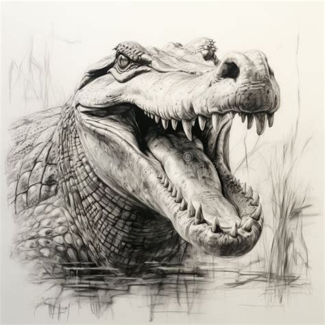 Realistic Crocodile Pencil Sketch with Detailed Character Design Stock ...