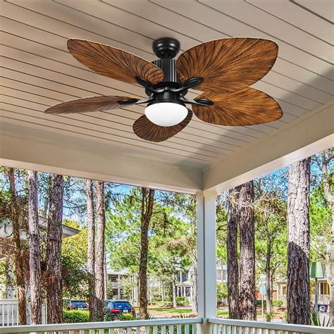 WedealFu Inc Moasis 52" Palm Leaf Ceiling Fan with Light Tropical Style with Remote Brown Blades ...