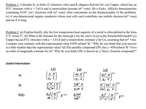 Solved Problem 1. Calculate EF in both eV (electron volts) | Chegg.com