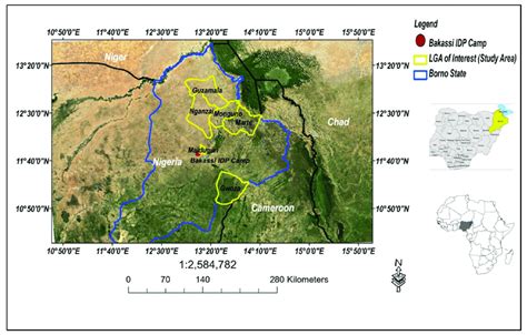 Map of the study area near Maiduguri and the five rural government ...