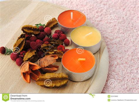 Three Candles with Dried Flowers Stock Image - Image of pourri, light ...