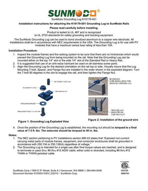 Grounding Lug Installation Instruction