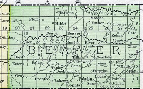 Beaver County, Oklahoma 1911 Map, Rand McNally, Beaver City, Knowles, Gate