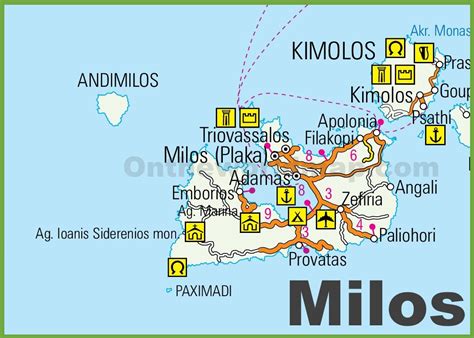 Milos road map - Ontheworldmap.com