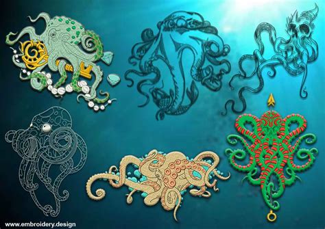 Creative octopus' pack embroidery designs pack (collection of 6) - www.embroidery.design