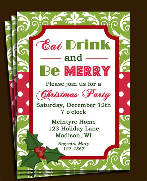 Christmas Party Invitation Printable or Printed with FREE