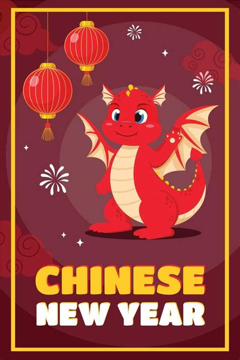 Chinese vector Chinese New Year 2024 card with cute red chinese dragon 36415092 Vector Art at ...