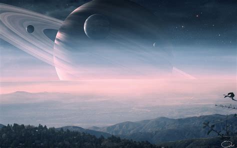 Saturn With Moons Wallpaper