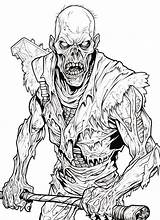 Halloween Scary Zombie Coloring Book Page Image For Adults Black And  sketch template