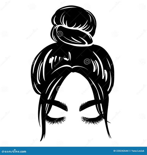 Messy Hair Bun, Vector Woman Silhouette. Beautiful Girl Drawing ...