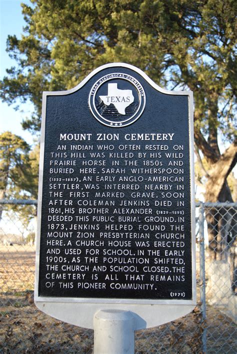 Mt. Zion Cemetery - TEXAS HISTORICAL MARKERS