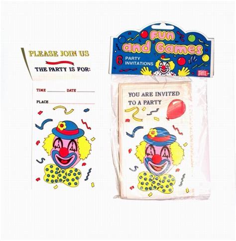 Buy 6-pack Clown party Invitations with Envelopes - Only 50 Cents/Pack ...