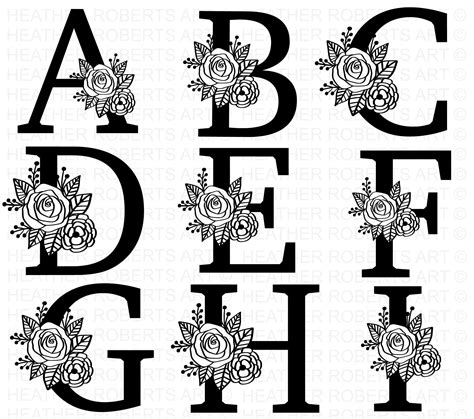 Rose Floral Alphabet and Numbers SVG, Flower Monogram Frame Alphabet, Floral Letters SVG, Cut ...