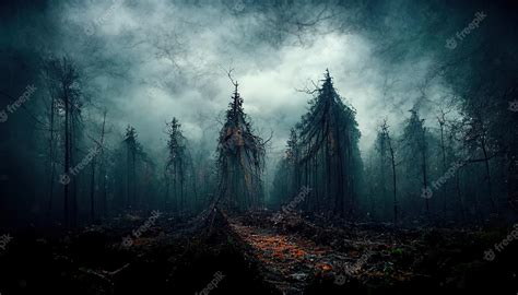 Premium Photo | Realistic haunted forest spooky landscape at night fantasy halloween forest ...