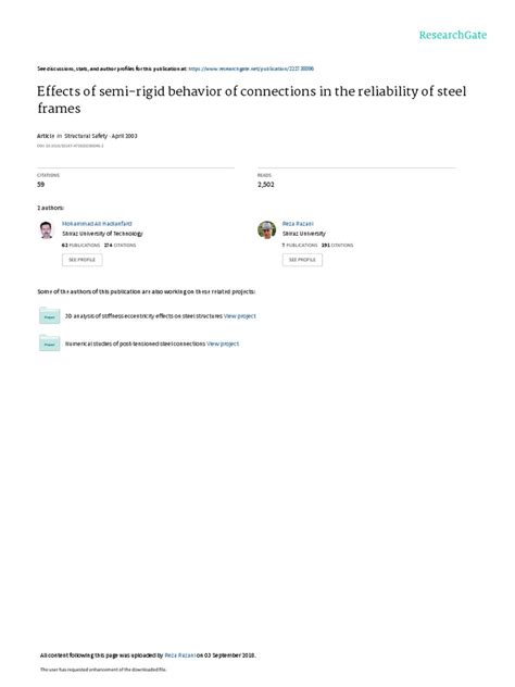 Effects of Semi-Rigid Connections on the Reliability Analysis of Steel Frames | PDF | Beam ...