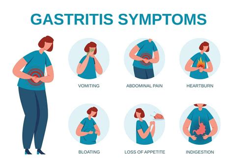 Gastritis symptoms infographic, woman with signs of stomach ...