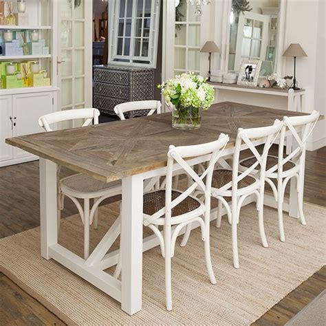 Elm top dining table with white timber base. | Coastal dining room, Coastal dining room sets ...
