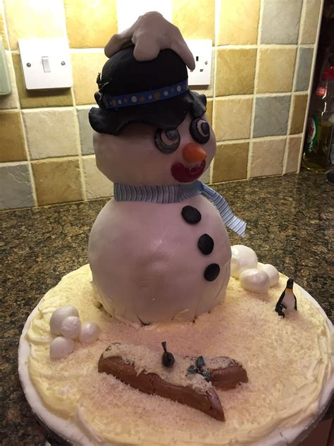 a frosted snowman sitting on top of a counter