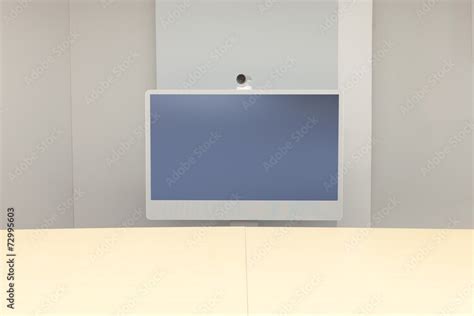 Video Conference room with one screen in front of meeting table Stock ...