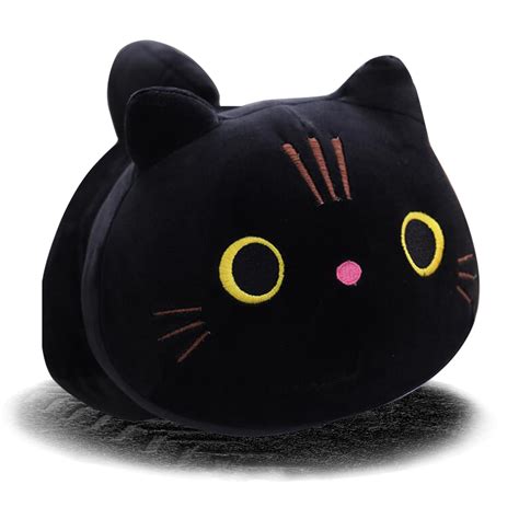 Buy Cuecutie 9.8" Black Cat Plush Kawaii Cat Pillow Black Cat Stuffed Animal Plushies Cute Round ...