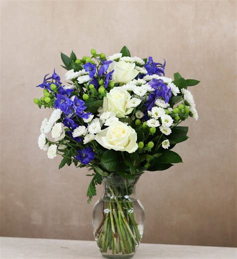 White Roses & Blue Delphiniums Bouquet – Nova Blooms UK