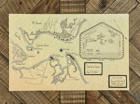 Fort Sumter Hand Drawn Map, Civil War Map, Vintage War Map, Vintage Map Print , Map Gift for ...