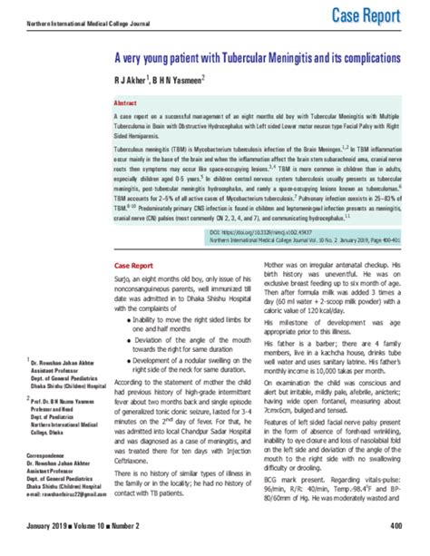 (PDF) A very young patient with Tubercular Meningitis and its complications | Prof. Nazma ...