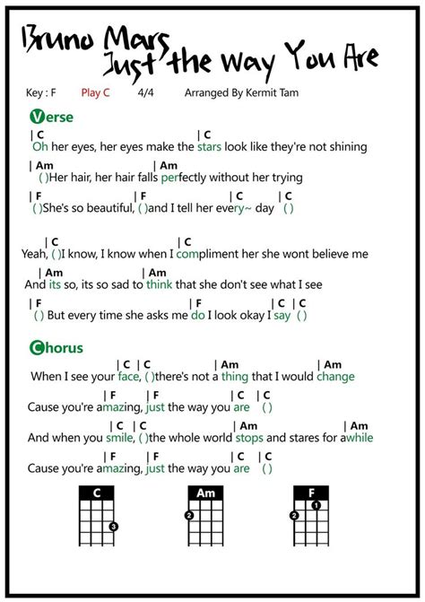 Just The Way You Are -Bruno Mars | Ukulele songs, Ukulele chords songs, Ukelele chords ukulele songs