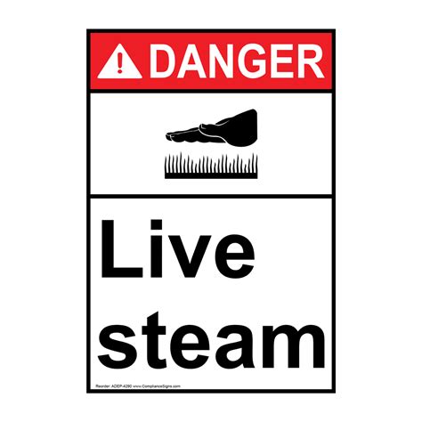 Portrait ANSI DANGER Live Steam Sign ADEP-4290 Process Hazards Hot / Burn