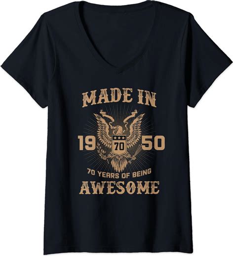 Amazon.com: Womens 70th Birthday Shirts For Men Women 70 Year Old Made In 1950 V-Neck T-Shirt ...