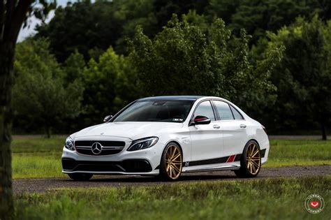 Stylish Appearance of White Mercedes C Class Rocking Gold Vossen Rims — CARiD.com Gallery