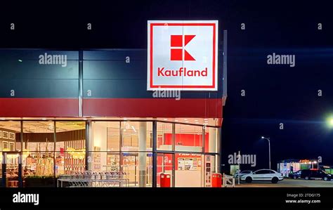 Kaufland logo on hypermarket from German chain, part of Schwartz Gruppe which also owns Lidl. It ...