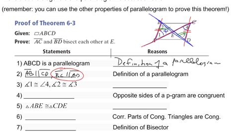 Proof of properties of a parallelogram diagonals bisect each other ...