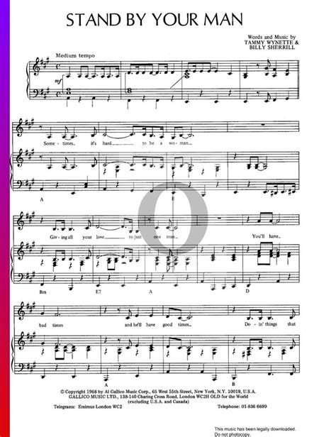 Stand By Your Man (Tammy Wynette) Piano Sheet Music - OKTAV