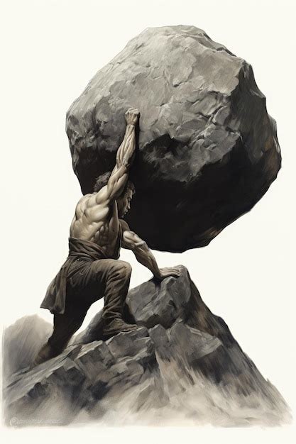 Premium AI Image | Sisyphus is pushing a rock up a mountain The enduring symbolism of sisyphus ...