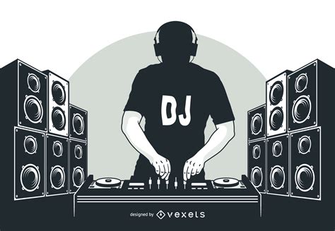 Silhouette DJ Boy With Speakers Vector Download