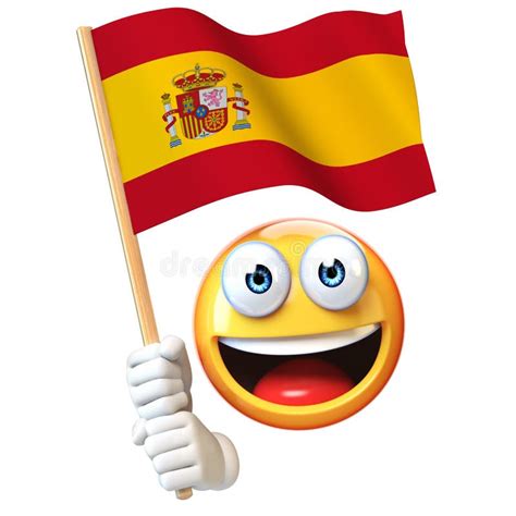 Emoji Holding Spanish Flag, Emoticon Waving National Flag of Spain 3d Rendering Stock ...